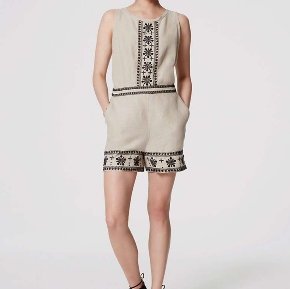 Embroidered Linen Romper Size 2